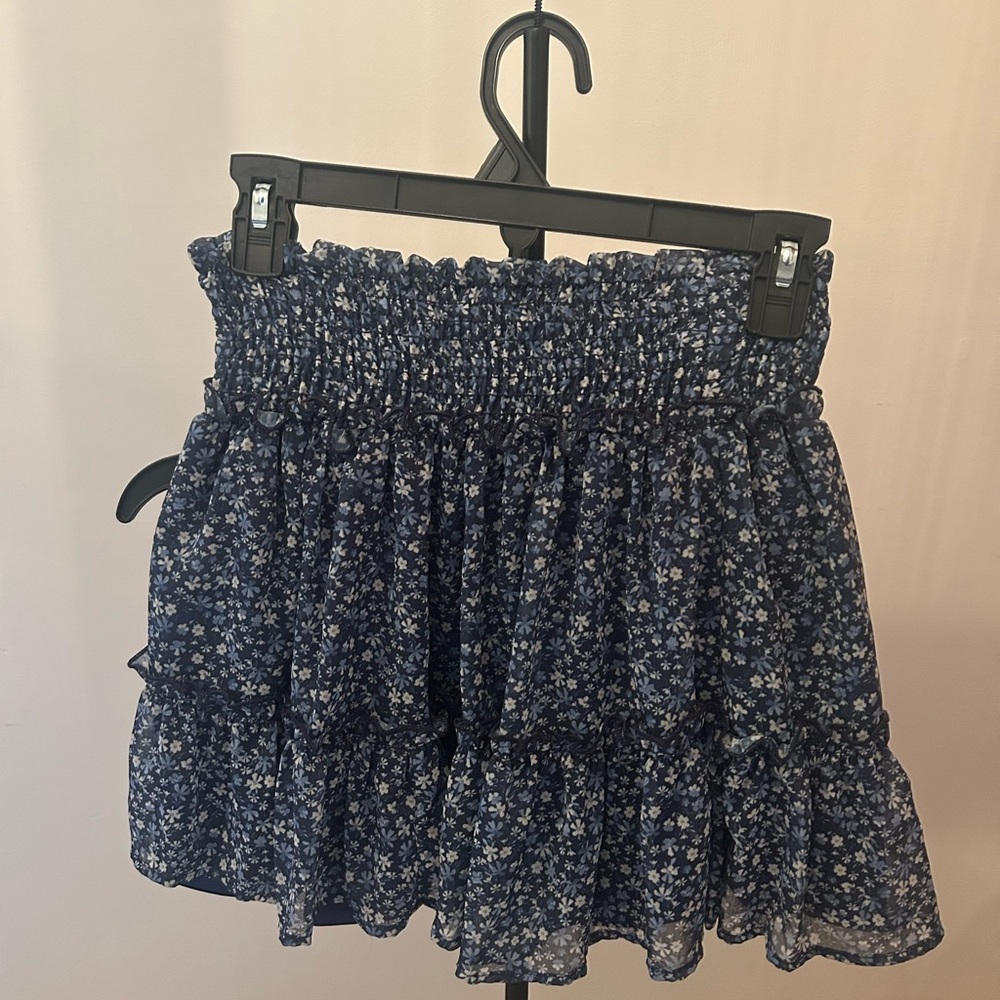 Altar'd State Navy Blue Floral Smocked Tiered Mini Skirt